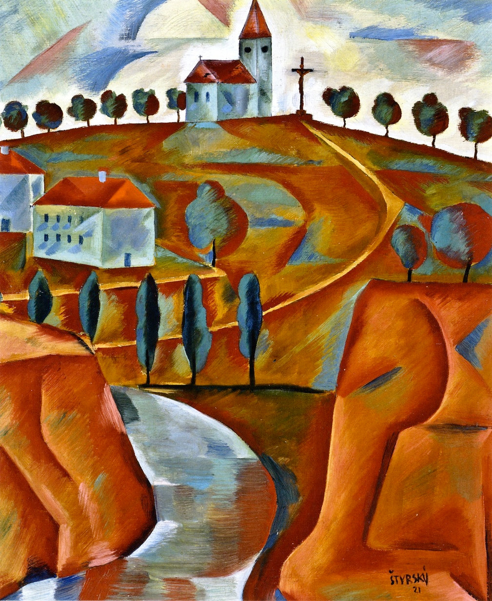 Church on a Hill by Jindřich Štyrský,16x12(A3) Poster