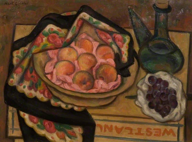 Peaches and Green Bottle by Mark Gertler,16x12(A3) Poster