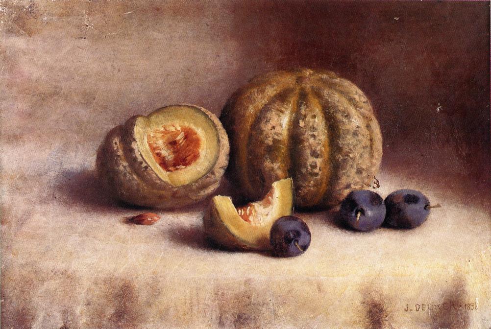 Still Life with Plums and Melons by Joseph Decker,A3(16x12")Poster