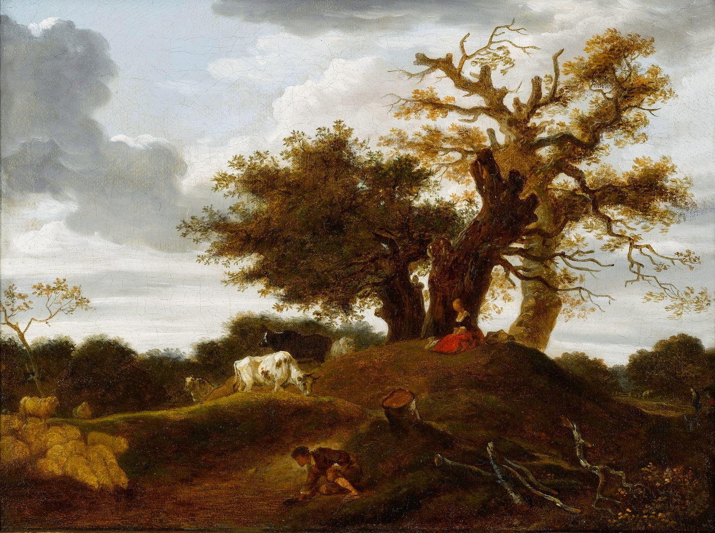 Landscape with a Boy by  a Pond, vintage artwork by Jean-Honore Fragonard, 12x8" (A4) Poster