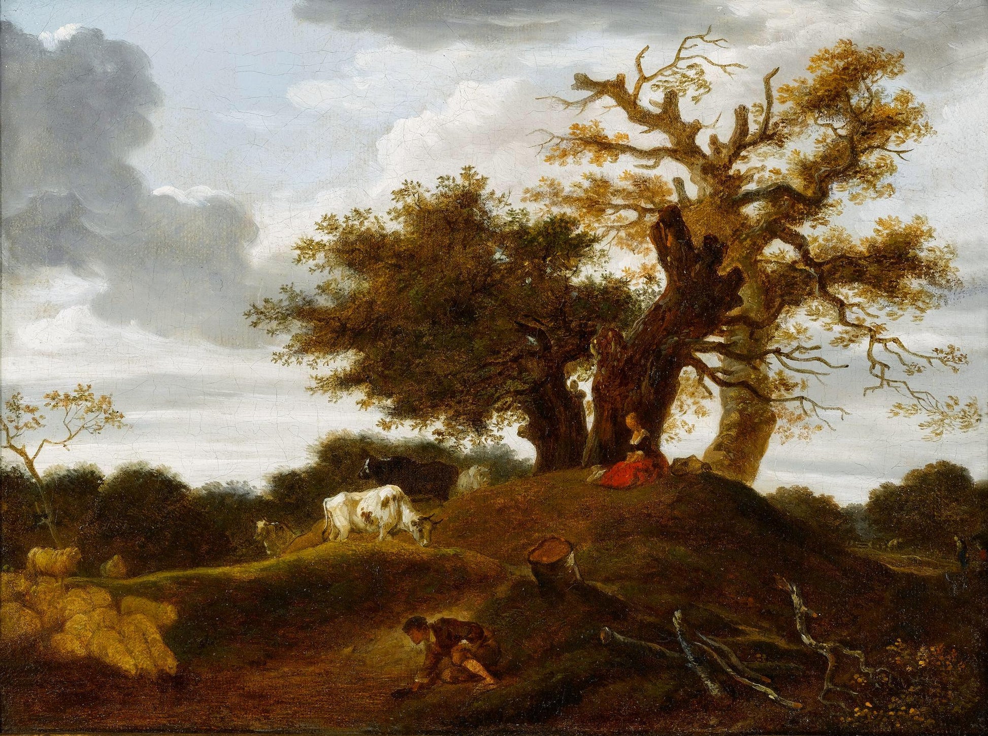 Landscape with a Boy by  a Pond, vintage artwork by Jean-Honore Fragonard, 12x8" (A4) Poster