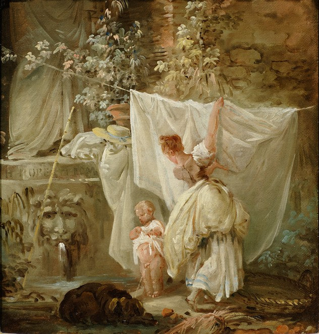 Laundress and Child, vintage artwork by Hubert Robert, 12x8" (A4) Poster