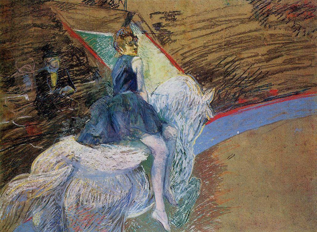 At the Cirque Fernando: Rider on a White Horse, vintage artwork by Henri de Toulouse-Lautrec, 12x8" (A4) Poster