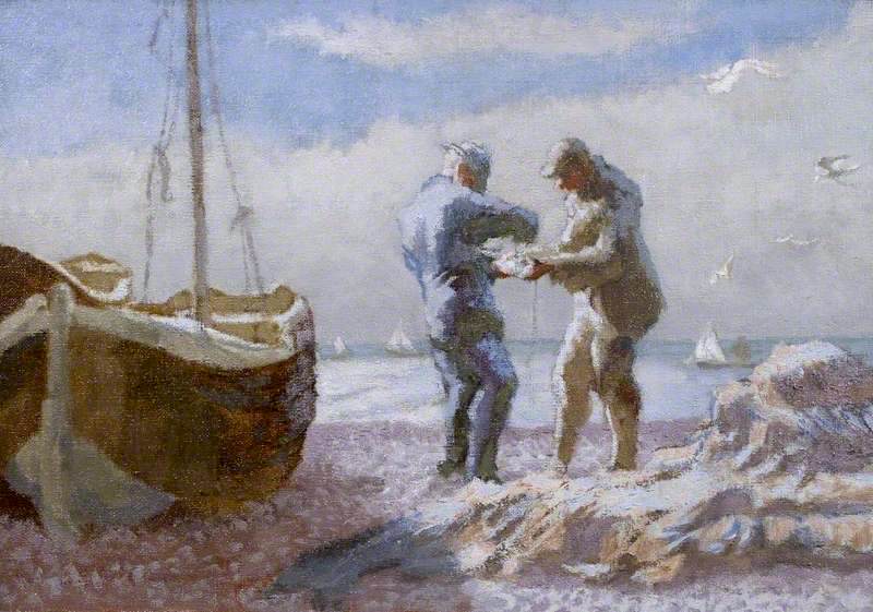 Brighton Fishermen, vintage artwork by Therèse Lessore, 12x8" (A4) Poster