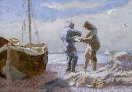 Brighton Fishermen, vintage artwork by Therèse Lessore, 12x8" (A4) Poster