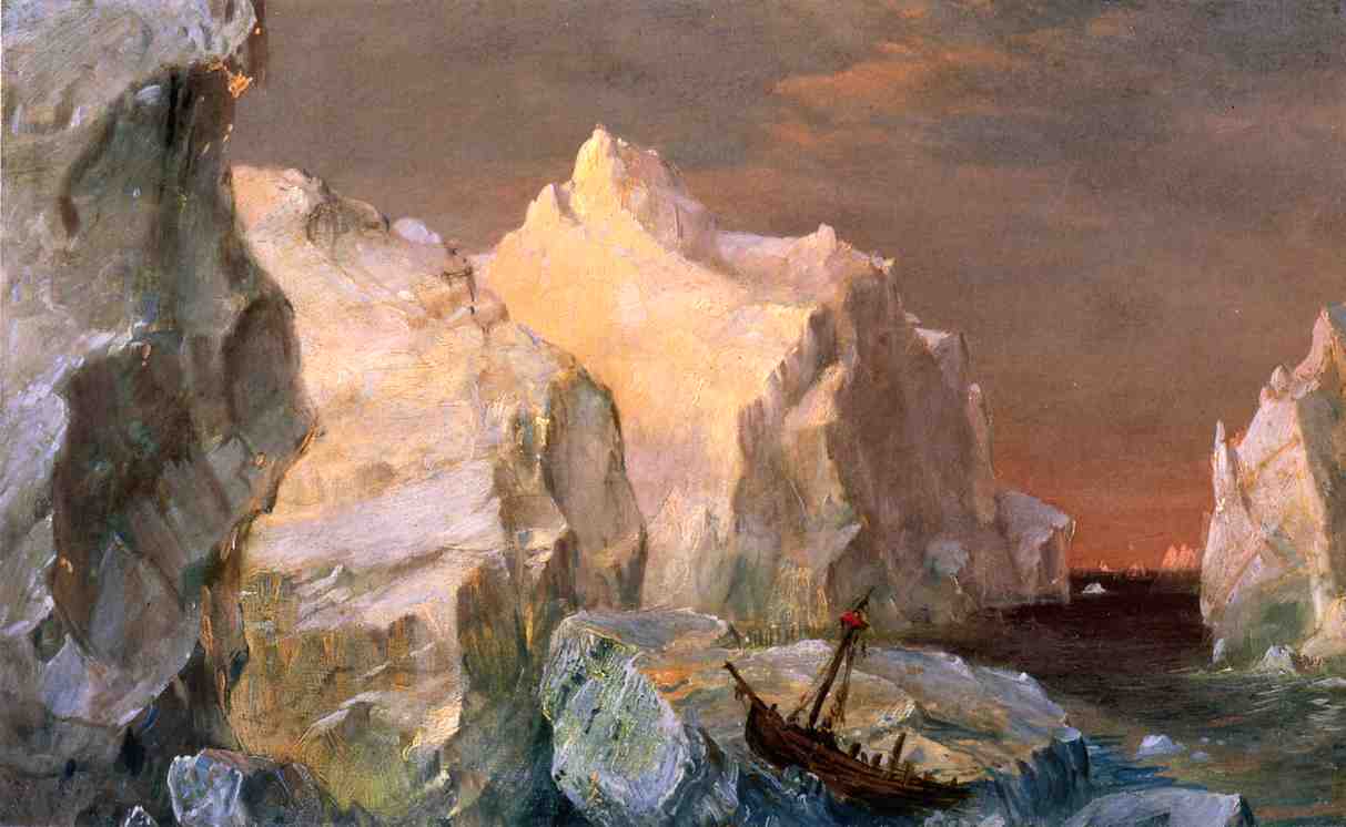 Icebergs and Wreck in Sunset, vintage artwork by Frederic Edwin Church, 12x8" (A4) Poster