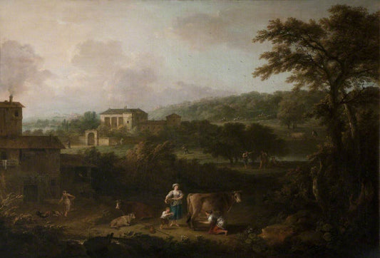 Landscape with Pastoral Figures and Animals from Milton's 'L'Allegro', vintage artwork by Francesco Zuccarelli, 12x8" (A4) Poster