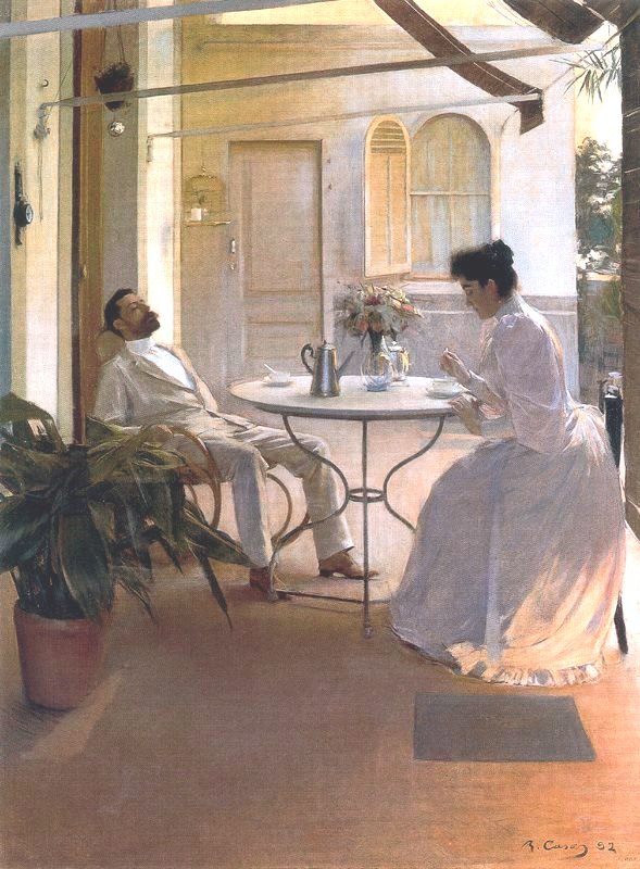 Interior al aire libre, vintage artwork by Ramon Casas y Carbó, 12x8" (A4) Poster