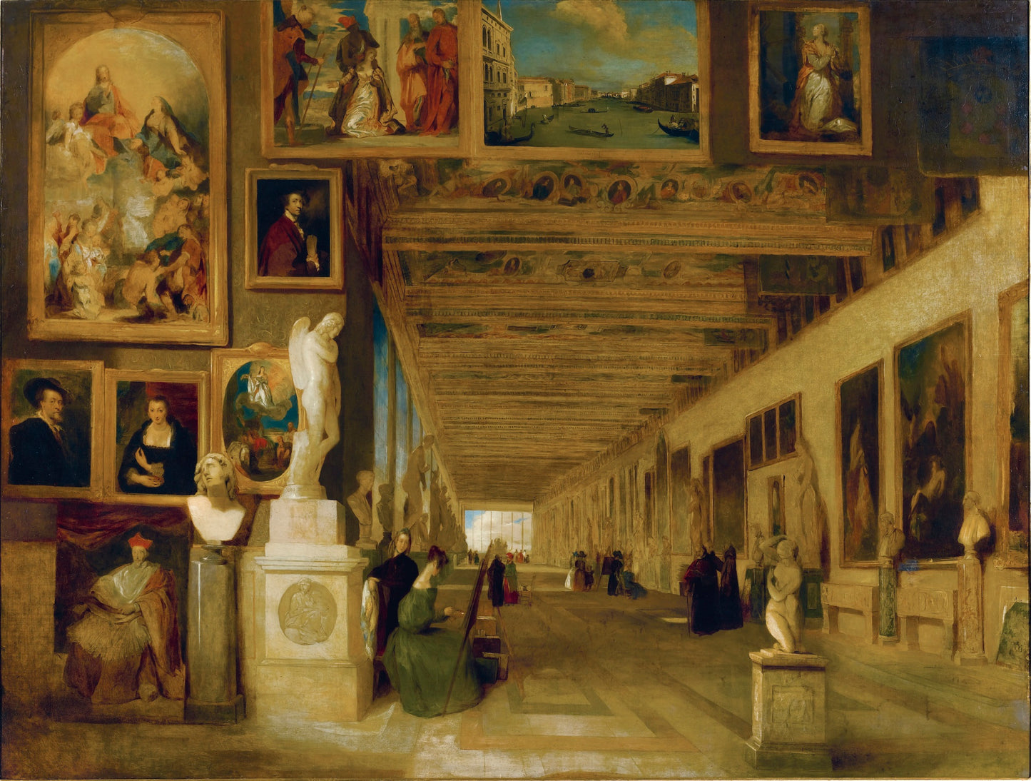 The Long Gallery at the Uffizi, vintage artwork by John Scarlett Davis, A3 (16x12") Poster Print