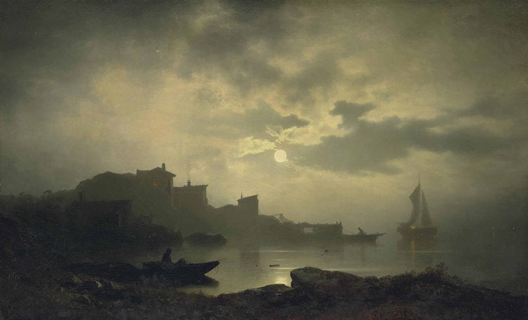 Moonlit Bay, vintage artwork by Sophus Jacobsen, 12x8" (A4) Poster