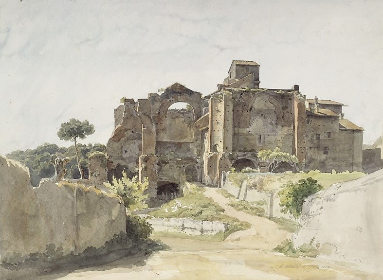 Church Ruins with Residential Buildings in Albano, vintage artwork by Ernst Fries, A3 (16x12") Poster Print