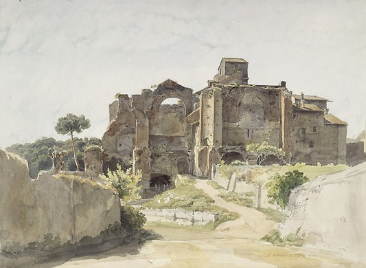 Church Ruins with Residential Buildings in Albano, vintage artwork by Ernst Fries, A3 (16x12") Poster Print