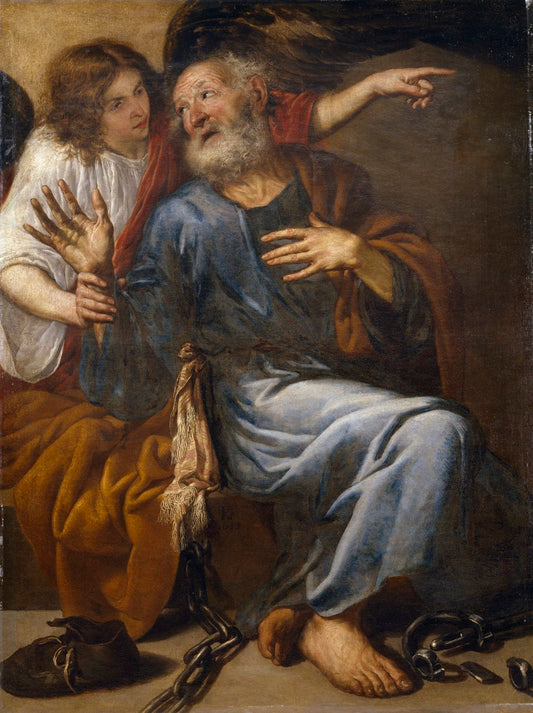 Saint Peter Freed by  an Agel, vintage artwork by Antonio de Pereda, 12x8" (A4) Poster