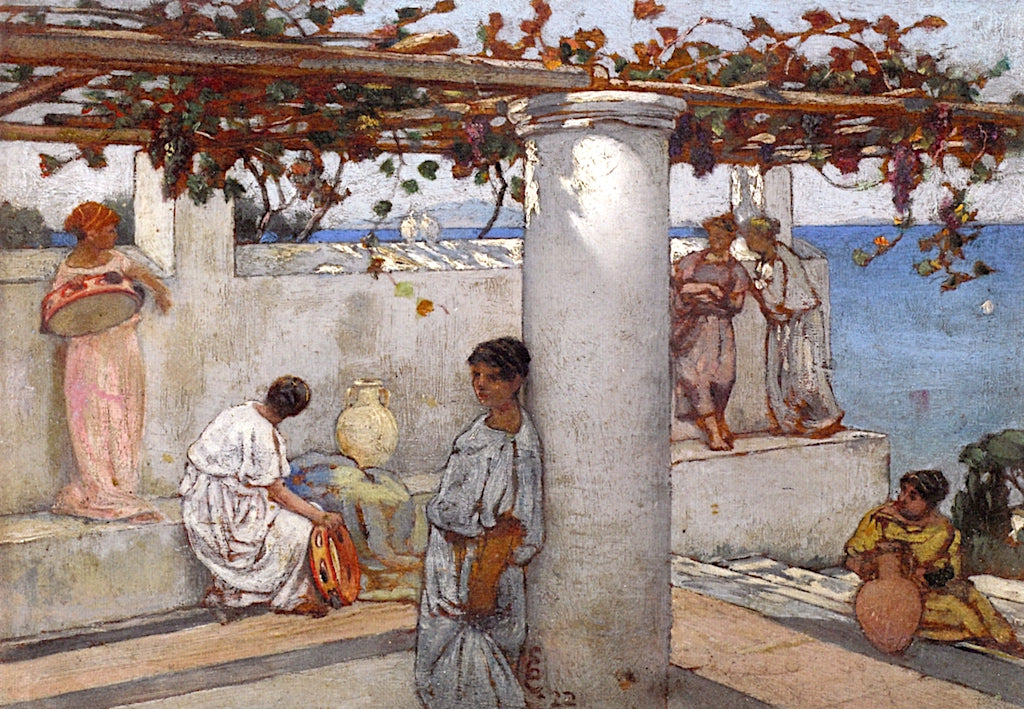 Roman Maindens on a Terrace, vintage artwork by Charles Caryl Coleman, 12x8" (A4) Poster