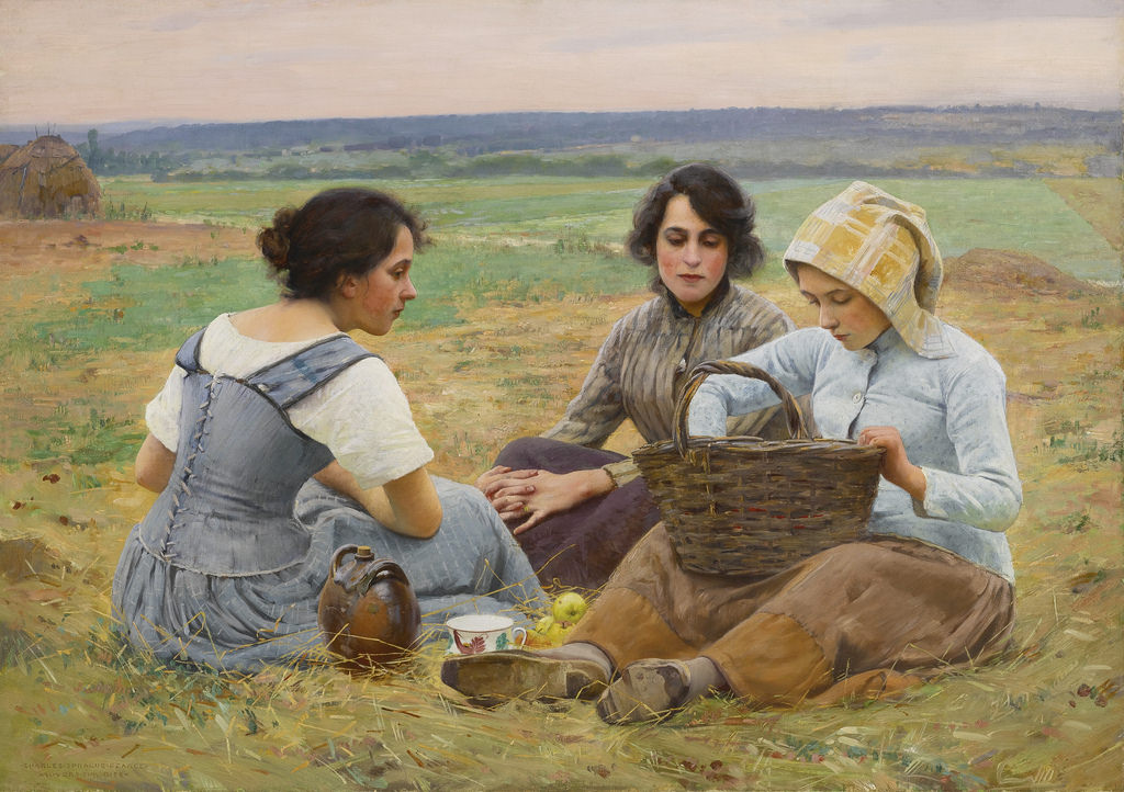 Lunch Break in the Fields, vintage artwork by Charles Sprague Pearce, 12x8" (A4) Poster