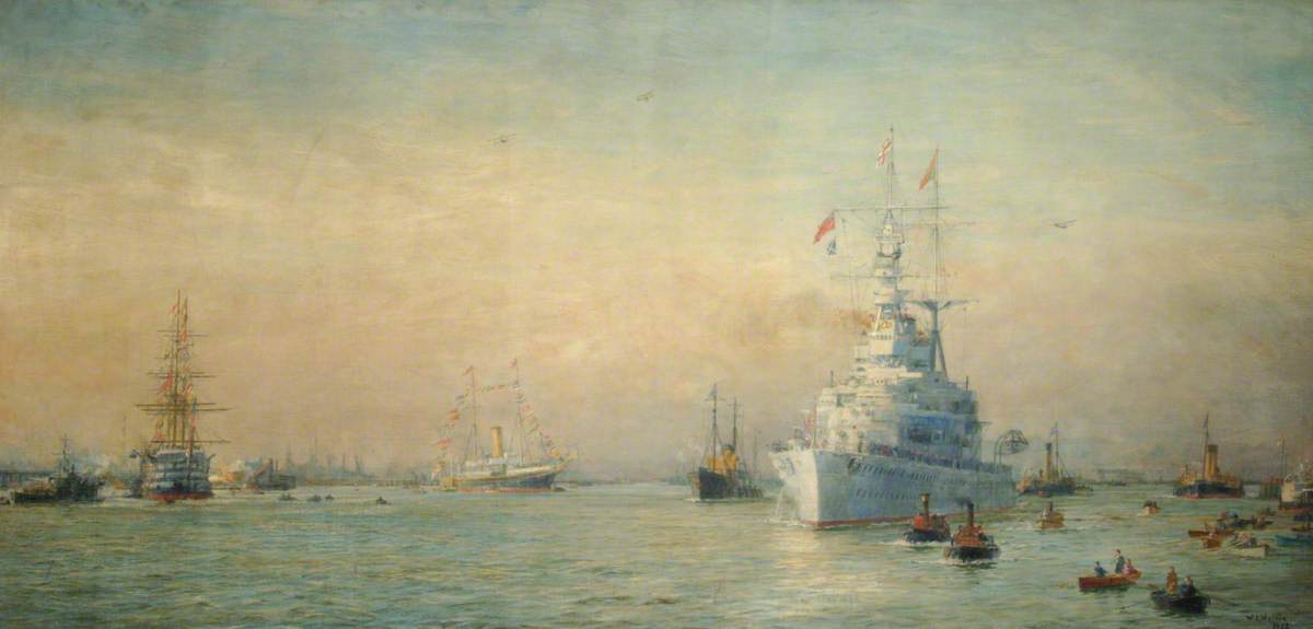 Renown Leaving Portsmouth Harbour, vintage artwork by William Lionel Wyllie, 12x8" (A4) Poster