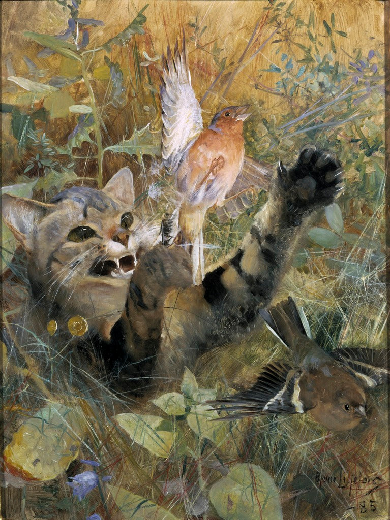 A Cat and a Chaffinch by Bruno Liljefors,A3(16x12")Poster
