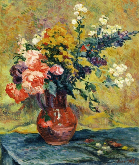 Bouquet of Flowers in a Vase, vintage artwork by Maximilien Luce, 12x8" (A4) Poster