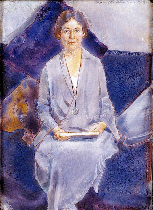 Self-Portrait in Blue, Grey, and Purple, vintage artwork by Lucy May Stanton, 12x8" (A4) Poster