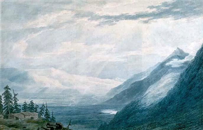 An Alpine Valley (Valley of Sion/ Pays De Valais ), vintage artwork by John Robert Cozens, 12x8" (A4) Poster