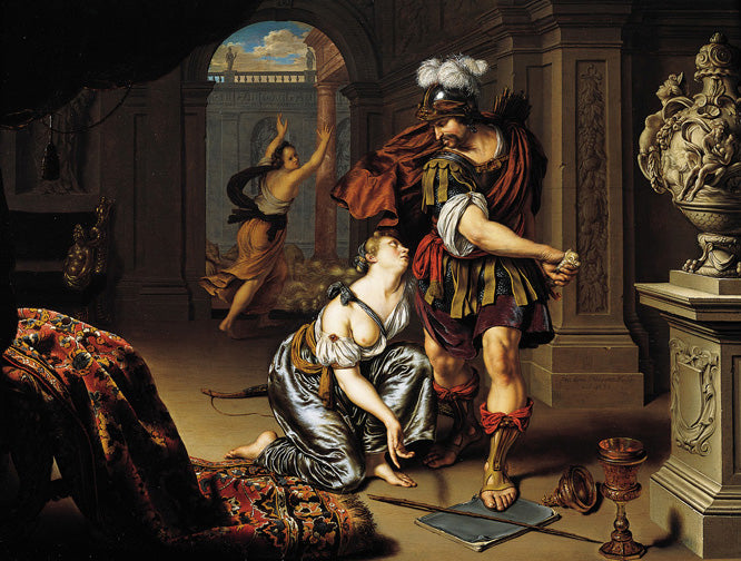 Ulysees Threatening Circe, vintage artwork by Willem van Mieris, 12x8" (A4) Poster