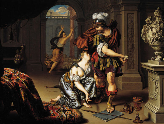 Ulysees Threatening Circe, vintage artwork by Willem van Mieris, 12x8" (A4) Poster