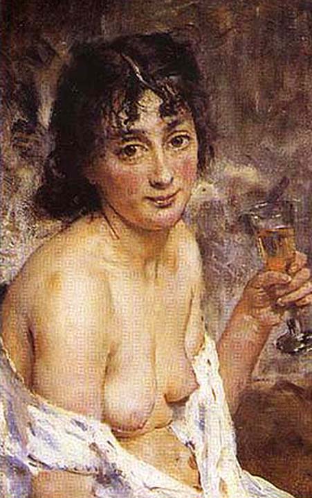Girl with Champagne by Hans Heyerdahl,A3(16x12")Poster