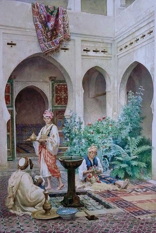 The Courtyard, vintage artwork by Filippo Bartolini, 12x8" (A4) Poster
