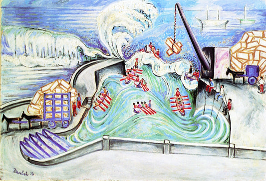 Harbor on the Atlantic Ocean, vintage artwork by Nils Dardel, 12x8" (A4) Poster