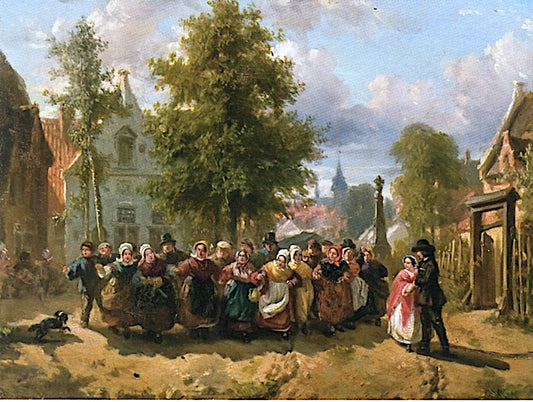 Celebrating in the Town Square, vintage artwork by Florent Nicolas Crabeels, 12x8" (A4) Poster