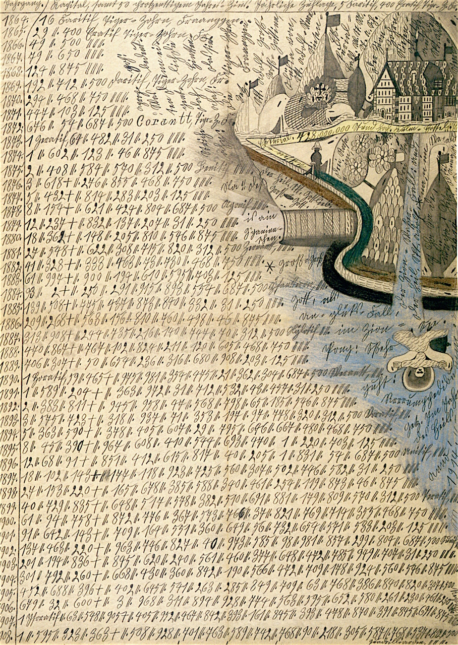 The Waterfall of Zion, vintage artwork by Adolf Wölfli, 12x8" (A4) Poster