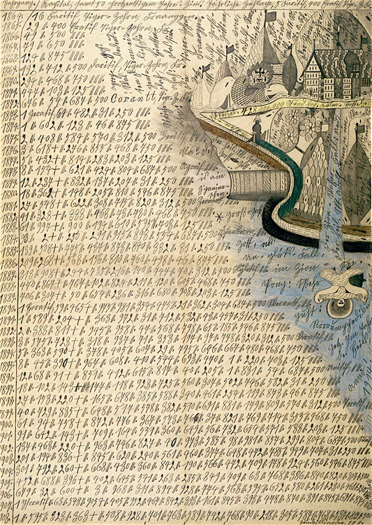 The Waterfall of Zion, vintage artwork by Adolf Wölfli, 12x8" (A4) Poster