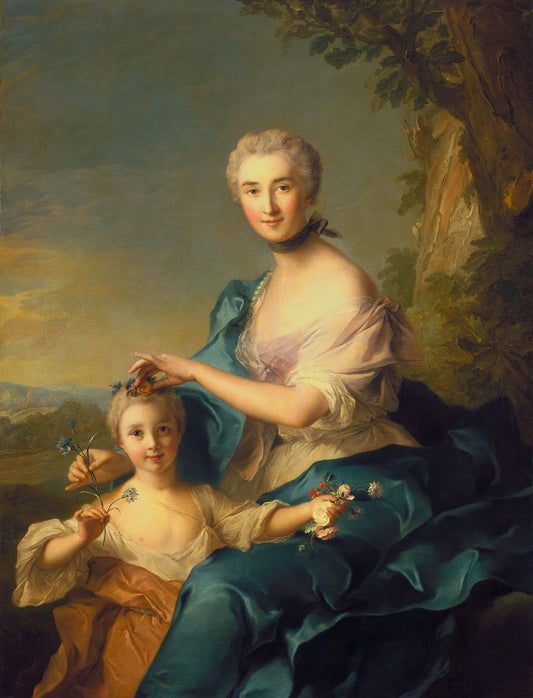 Madame Crozat de Thiers and her Daughter, vintage artwork by Jean-Marc Nattier, 12x8" (A4) Poster