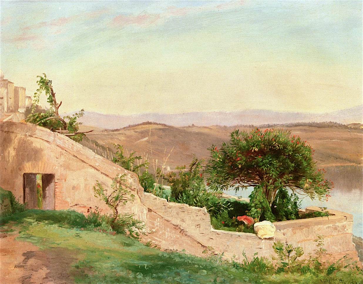 Lake Albano from Castle Gandolfi, Italy, vintage artwork by Thomas Worthington Whittredge, 12x8" (A4) Poster