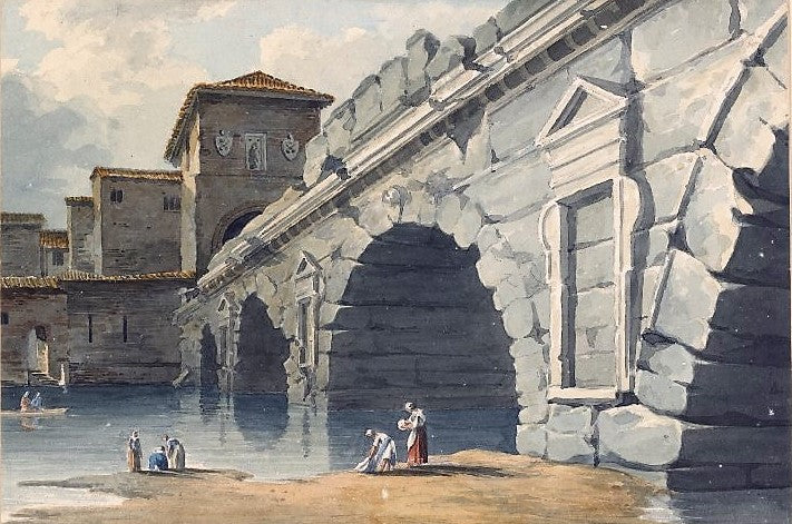 Bridge of Augustus, Rimini, vintage artwork by John Warwick Smith, 12x8" (A4) Poster