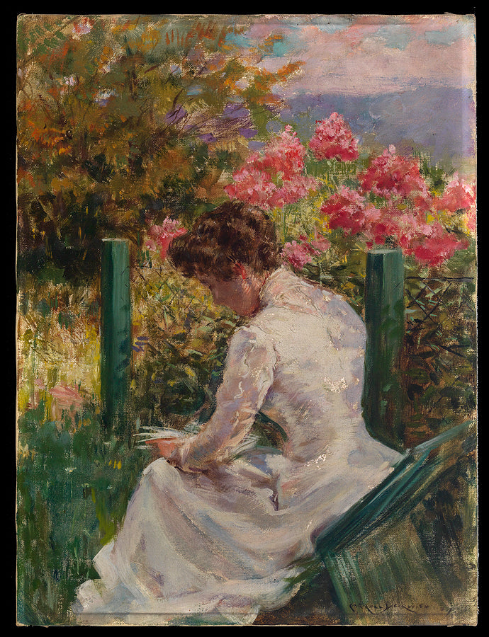 Mrs. Clifford Richardson Reading, vintage artwork by James Carroll Beckwith, 12x8" (A4) Poster