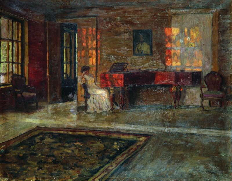 Evening Interior, vintage artwork by Stanislav Zhukovsky, 12x8" (A4) Poster