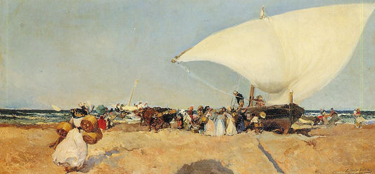 Arrival of the Boats, vintage artwork by Joaquin Sorolla y Bastida, 12x8" (A4) Poster