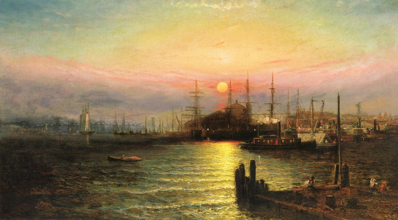 East River Scene, Brooklyn, N.Y., vintage artwork by Elisha Taylor Baker, 12x8" (A4) Poster
