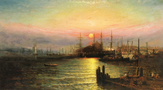 East River Scene, Brooklyn, N.Y., vintage artwork by Elisha Taylor Baker, 12x8" (A4) Poster