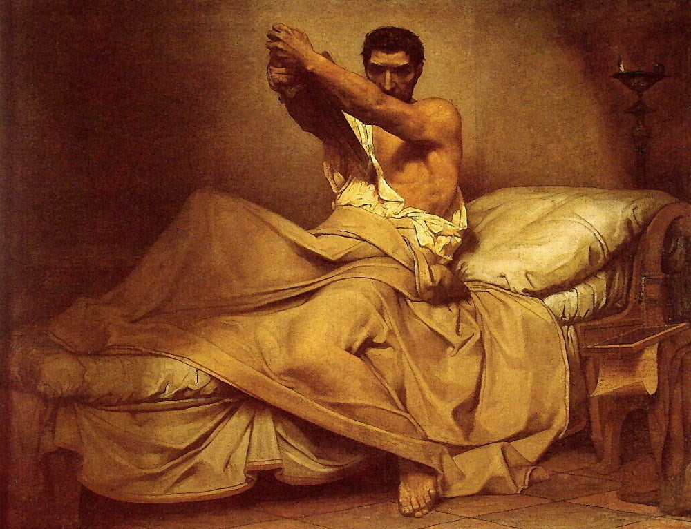 The Death of Canton d’Utique, vintage artwork by Jean-Paul Laurens, 12x8" (A4) Poster