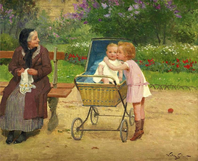My New Brother, vintage artwork by Victor Gabriel Gilbert, 12x8" (A4) Poster