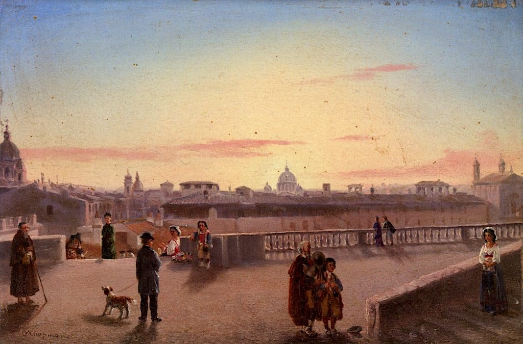 Cityscape of Rome from the Spanish Steps, vintage artwork by Conrad Wise Chapman, 12x8" (A4) Poster