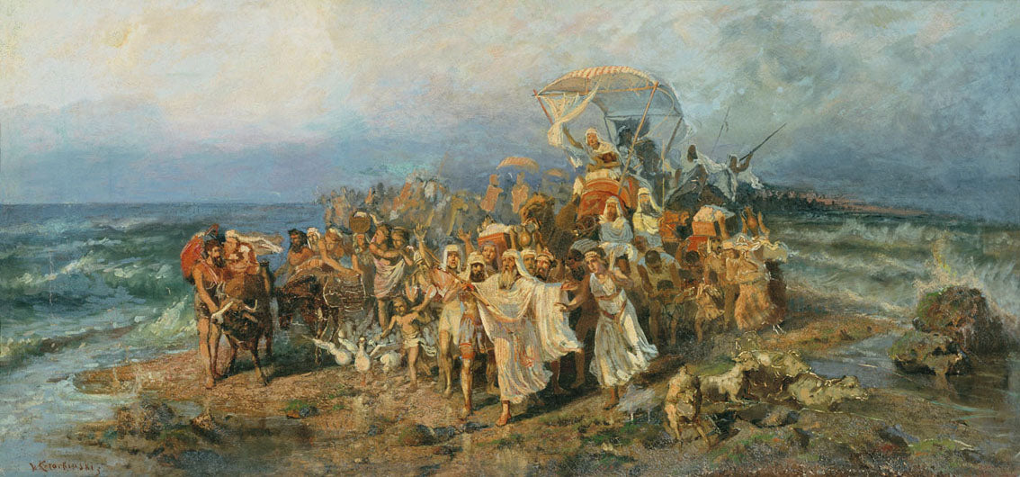 Jews Crossing the Red Sea, vintage artwork by Wilhelm Kotarbinski, 12x8" (A4) Poster