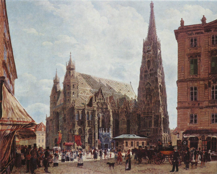 The St. Stephen's Cathedral from Stock im Eisenplatz, vintage artwork by Rudolf von Alt, A3 (16x12