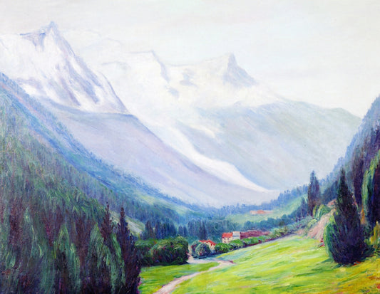Mont Blanc and Valley of Camonix, vintage artwork by Wynford Dewhurst, 12x8" (A4) Poster