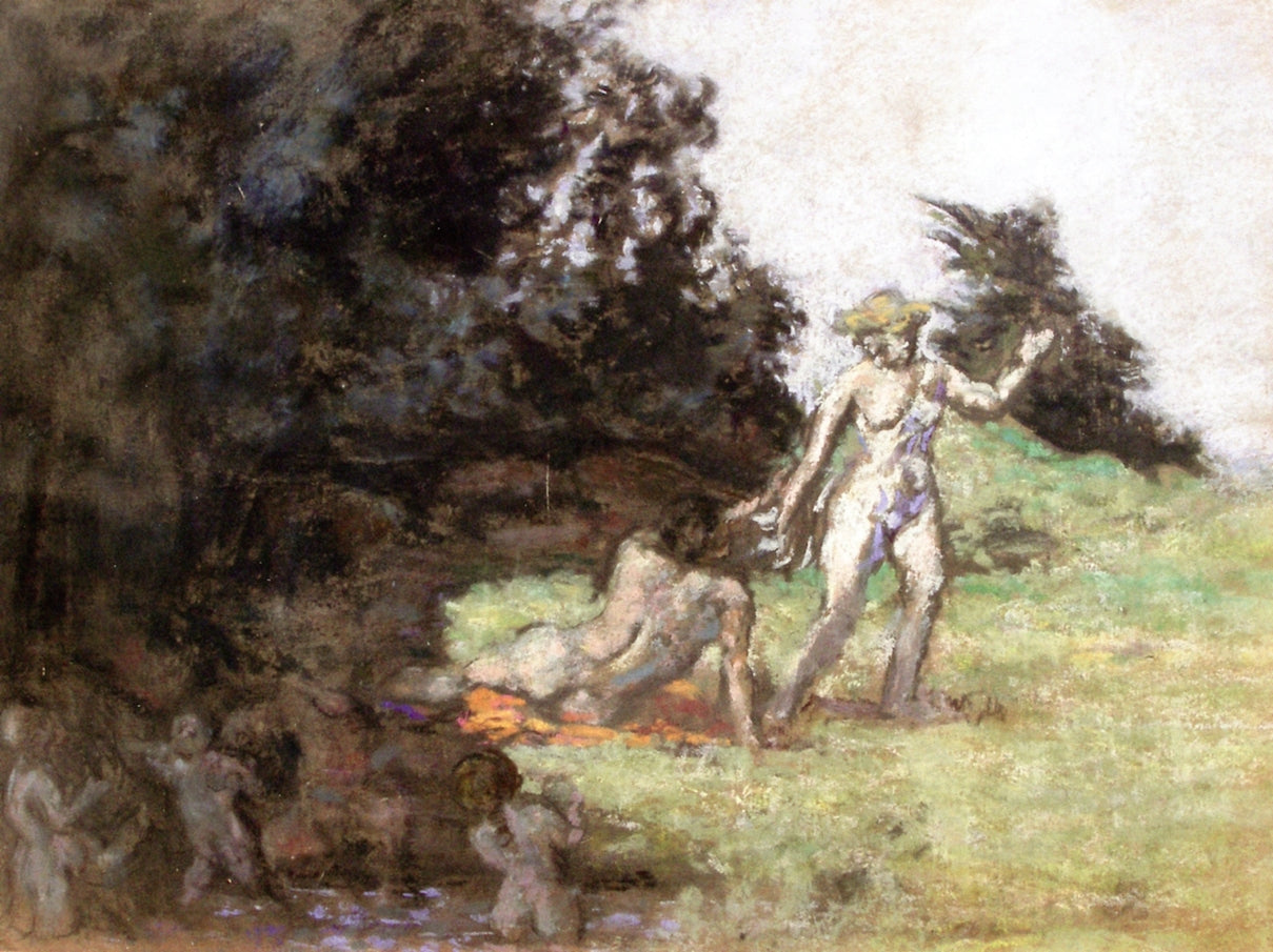 Two Nymphs in a Clearing, vintage artwork by Ker Xavier Roussel, 12x8" (A4) Poster