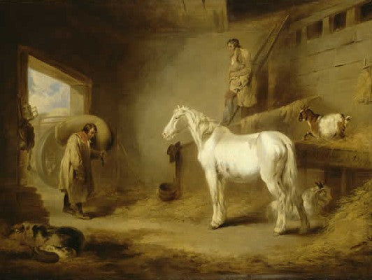 Inside of a Stable, vintage artwork by George Morland, 12x8" (A4) Poster