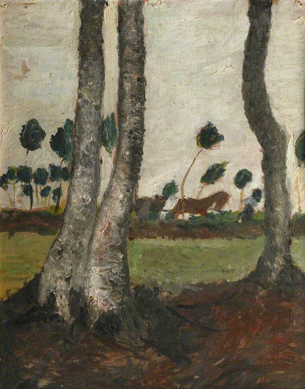 Landscape with Windblown Trees, vintage artwork by Paula Modersohn-Becker, 12x8" (A4) Poster