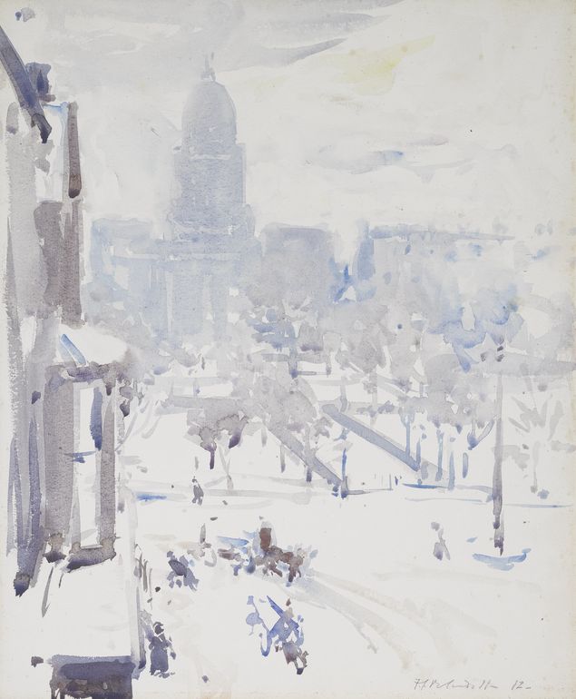 Charlotte Square in Winter, vintage artwork by Francis Campbell Boileau (F.C.B.) Cadell, 12x8" (A4) Poster